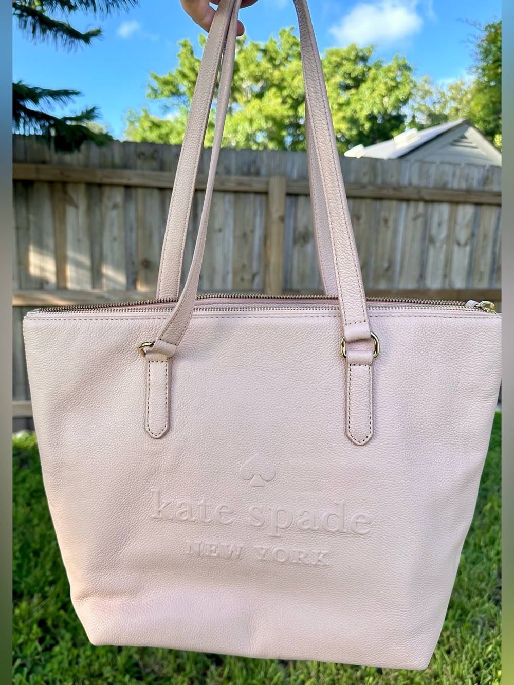 Kate Spade Larchmont Ave Logo Penny Pink Leather Large Tote - Picture 5 of 9